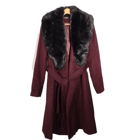 Ralph Lauren Jackets & Blazers - Women's Lauren Ralph Lauren Size 12 Red Long Overcoat Black Faux Fur Trim